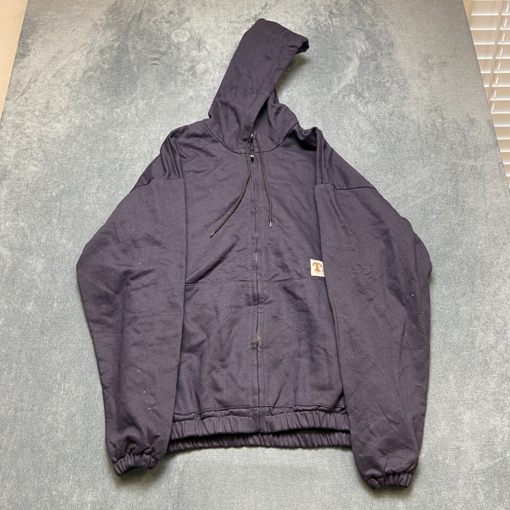 VTG Tyndale Westex Indura Ultra Soft Full Zip Hoodie Men XL Navy Blue Drawstring